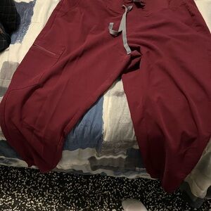 Figs Maroon Jogger Pants with Charcoal Drawstring